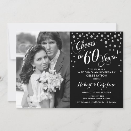 60th Anniversary with Photo _ Silver White Black Invitation