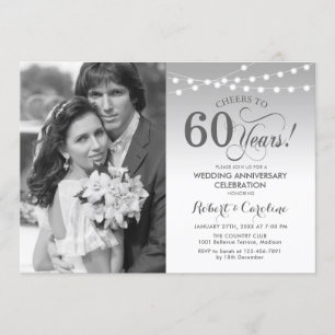 60th Anniversary with Photo - Silver White Invitation