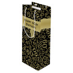 60th Biirthday Random Number Pattern Black//Gold Wine Gift Bag