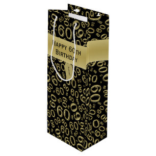 60th Biirthday Random Number Pattern Black//Gold Wine Gift Bag