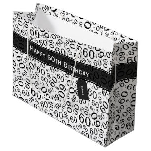 60th Biirthday Random Number Pattern Black/White Large Gift Bag