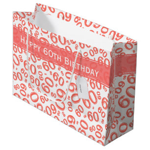 60th Biirthday Random Number Pattern Coral/White Large Gift Bag