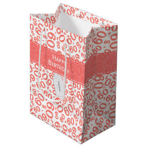 60th Biirthday Random Number Pattern Coral/White Medium Gift Bag