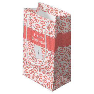 60th Biirthday Random Number Pattern Coral/White Small Gift Bag