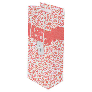 60th Biirthday Random Number Pattern Coral/White Wine Gift Bag