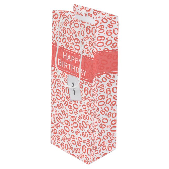 60th Biirthday Random Number Pattern Coral/White Wine Gift Bag (Front Angled)