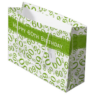 60th Biirthday Random Number Pattern Green/White Large Gift Bag