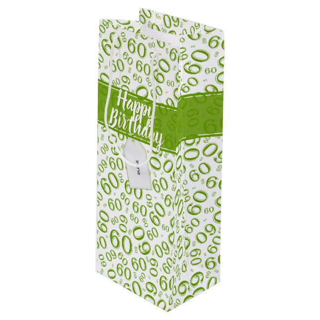 60th Biirthday Random Number Pattern Green/White Wine Gift Bag (Front Angled)