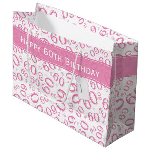 60th Biirthday Random Number Pattern Pink/White Large Gift Bag