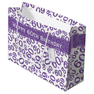 60th Biirthday Random Number Pattern Purple/White Large Gift Bag