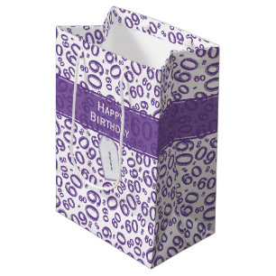 60th Biirthday Random Number Pattern Purple/White Medium Gift Bag