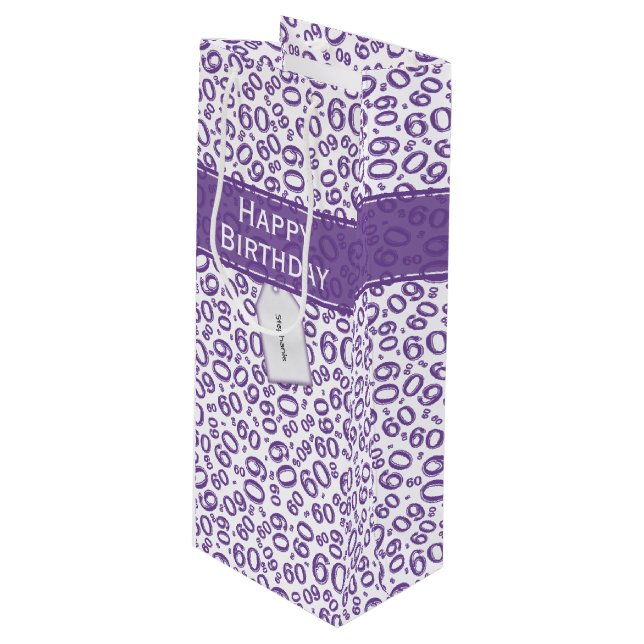 60th Biirthday Random Number Pattern Purple/White Wine Gift Bag (Front Angled)