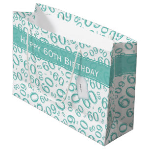 60th Biirthday Random Number Pattern Teal/White Large Gift Bag
