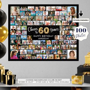 60th Birthday 100 Photos Black Gold Cheers To Year Foam Board