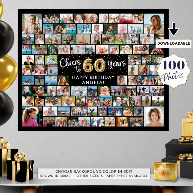 60th Birthday 100 Photos Black Gold Cheers To Year Foam Board (Creator Uploaded)