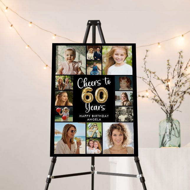 60th Birthday 14 Photo Collage Cheers to 60 Years Foam Board (In Situ (Stand))