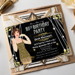 60th Birthday 1920s Gatsby Flapper Girl Birthday   Invitation<br><div class="desc">Celebrate like they did in the Swinging Twenties with our fabulous,  Gatsby-inspired invitation. Whether you’re planning a bachelorette party or a birthday party,  take your event back in time to the fabulous era of Art Deco and lavish living.</div>