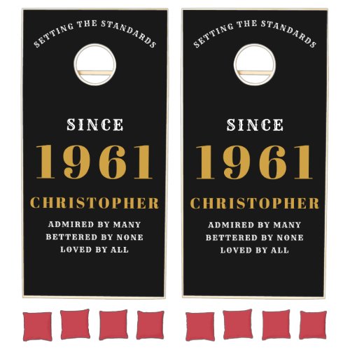 60th Birthday 1961 Black Gold For Him Personalized Cornhole Set