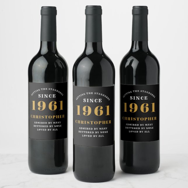 60th Birthday 1961 Black Gold For Him Personalized Wine Label (Bottles)