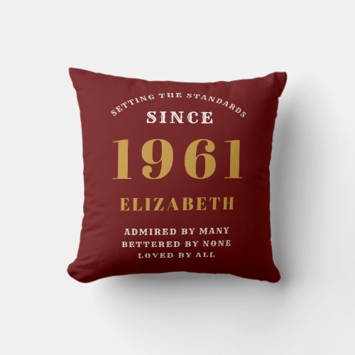 60th Birthday 1961 Black Gold ladys Personalized Throw Pillow