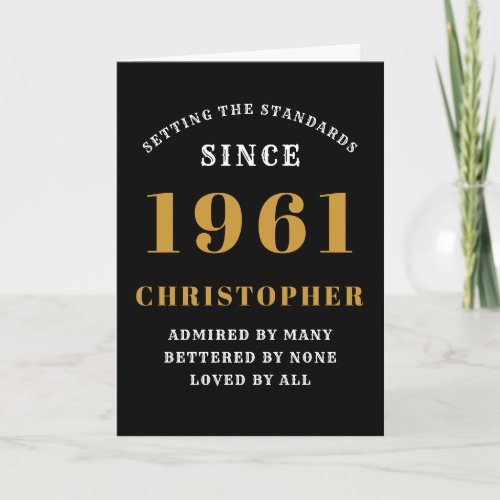 60th Birthday 1961 Black Gold Mens Personalized Card