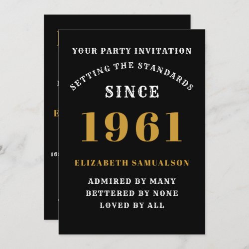 60th Birthday 1961 Black Gold Personalized For Her Invitation