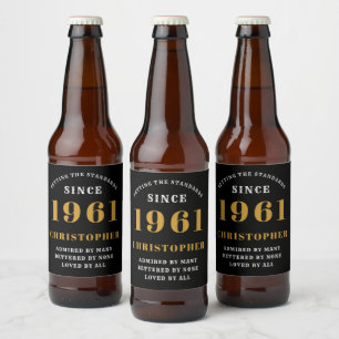 60th Birthday 1961 Black Gold Retro Personalized Beer Bottle Label