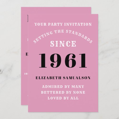 60th Birthday 1961 Black Pink Personalized For Her Invitation