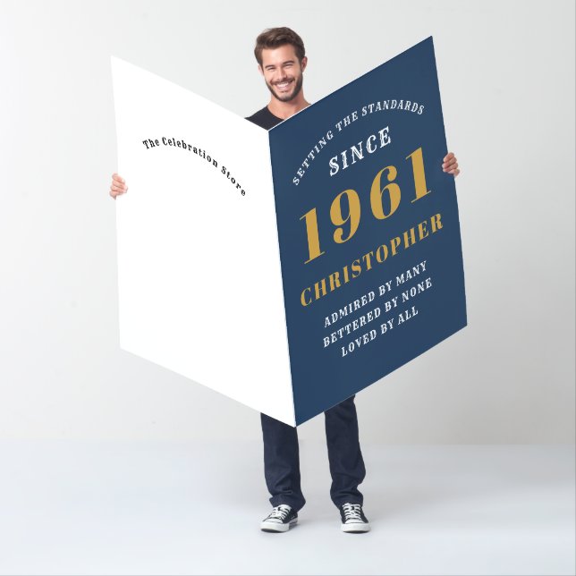 60th Birthday 1961 Blue Gold Men's Personalized Card (In Situ)