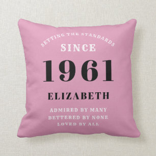 60th Birthday 1961 Pink Black Girly Personalized Throw Pillow