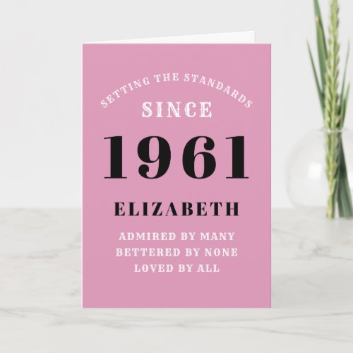 60th Birthday 1961 Pink Black Ladys Personalized Card