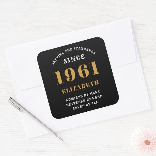 60th Birthday 1961 Red Black ladys Personalized Square Sticker