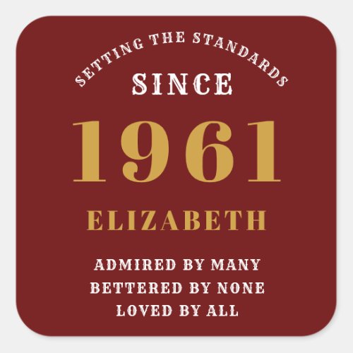 60th Birthday 1961 Red Gold ladys Personalized Square Sticker