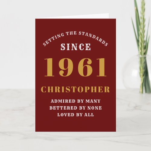 60th Birthday 1961 Red Gold Mens Personalized Card