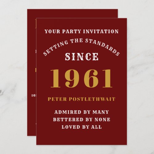 60th Birthday 1961 Red Gold Personalized For Him Invitation