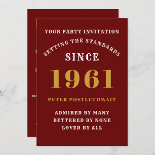 60th Birthday 1961 Red Gold Personalized For Him Invitation