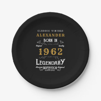 60th Birthday 1962 Add Name Legendary Black Paper Plates