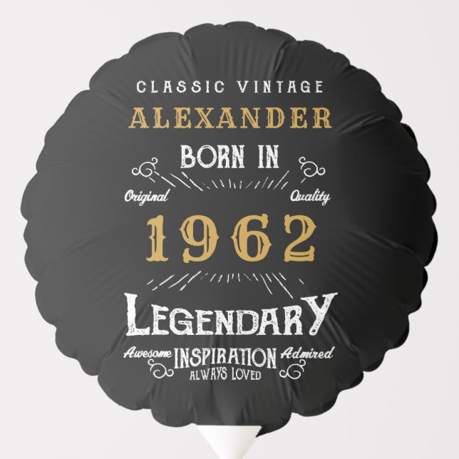 60th Birthday 1962 Black Gold Add Name Retro Balloon (Front)