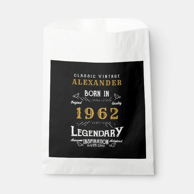 60th Birthday 1962 Black Gold Add Name Retro Favor Bag (Front)