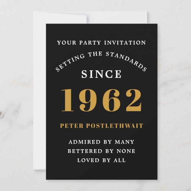60th Birthday 1962 Black Gold Elegant Chic Invitation (Front)