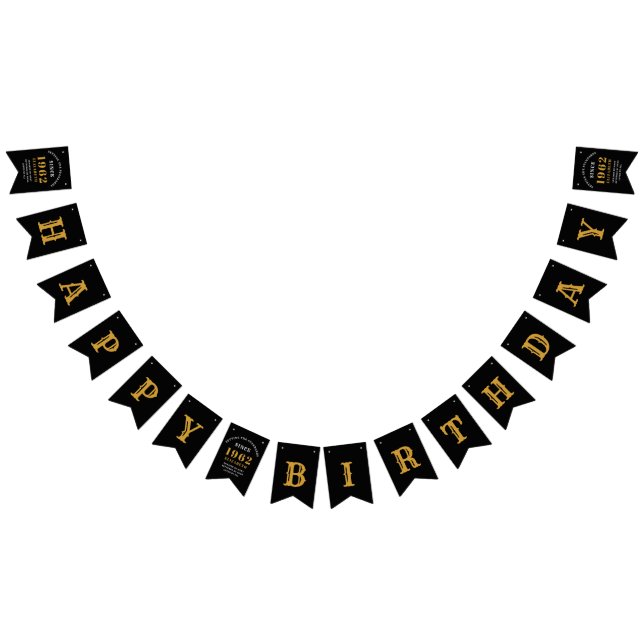 60th Birthday 1962 Black Gold Name Chic Elegant Bunting Flags (All)