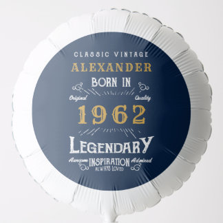 60th Birthday 1962 Blue Gold Add Name Retro Balloon