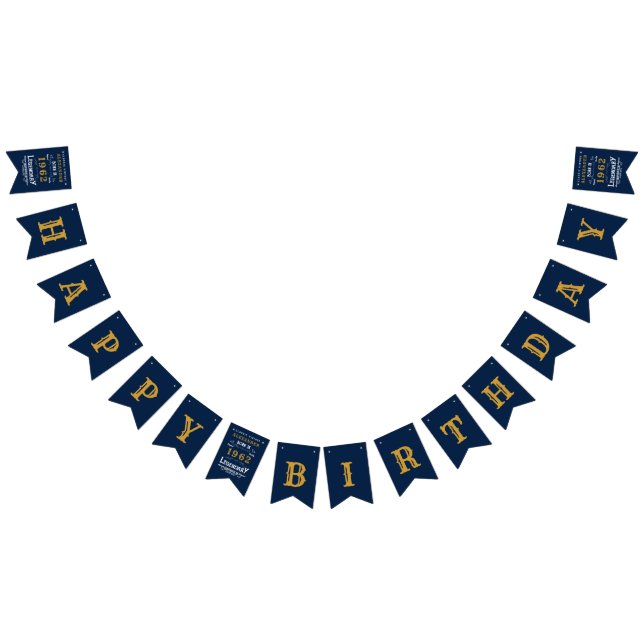 60th Birthday 1962 Blue Gold Add Name Retro Bunting Flags (All)
