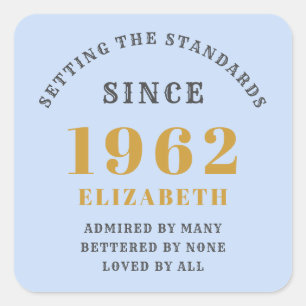 60th Birthday 1962 Elegant Blue Gold Grey Square Sticker