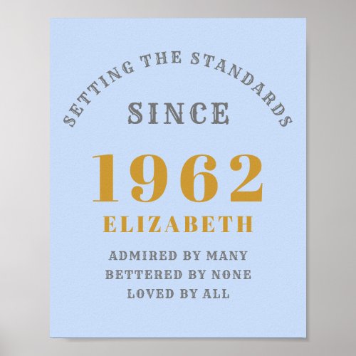 60th Birthday 1962 Elegant Blue Gray Gold Chic Poster