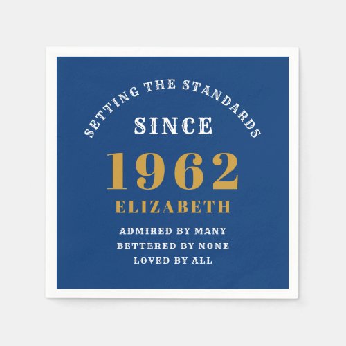 60th Birthday 1962 Elegant Gold Blue Napkins