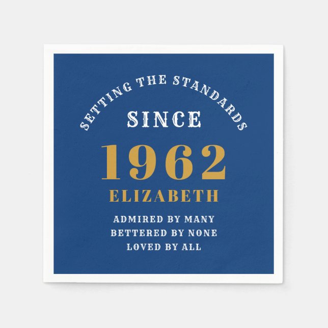 60th Birthday 1962 Elegant Gold Blue Napkins (Front)
