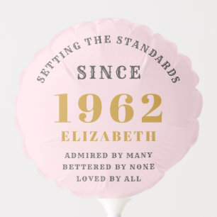60th Birthday 1962 Elegant Gold Pink Grey Balloon