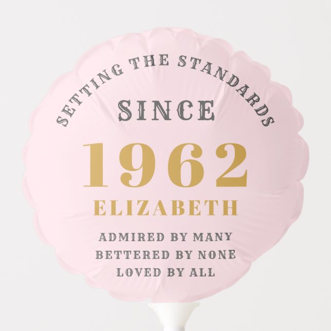 60th Birthday 1962 Elegant Gold Pink Grey Balloon (Front)