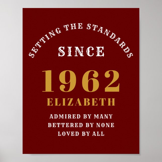 60th Birthday 1962 Elegant Red Gold Chic Poster (Front)